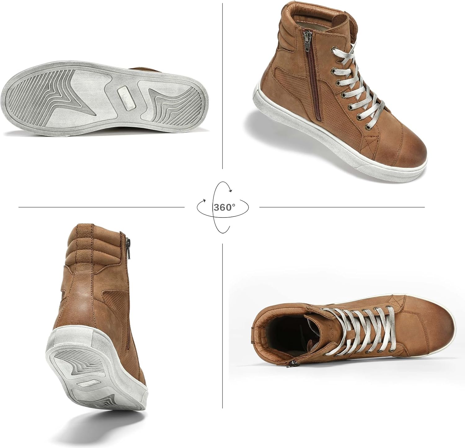 Thumbnail 6 de Scarpe da moto retrò da uomo in pelle con cerniera e suola antiscivolo marrone (tomaia traspirante)