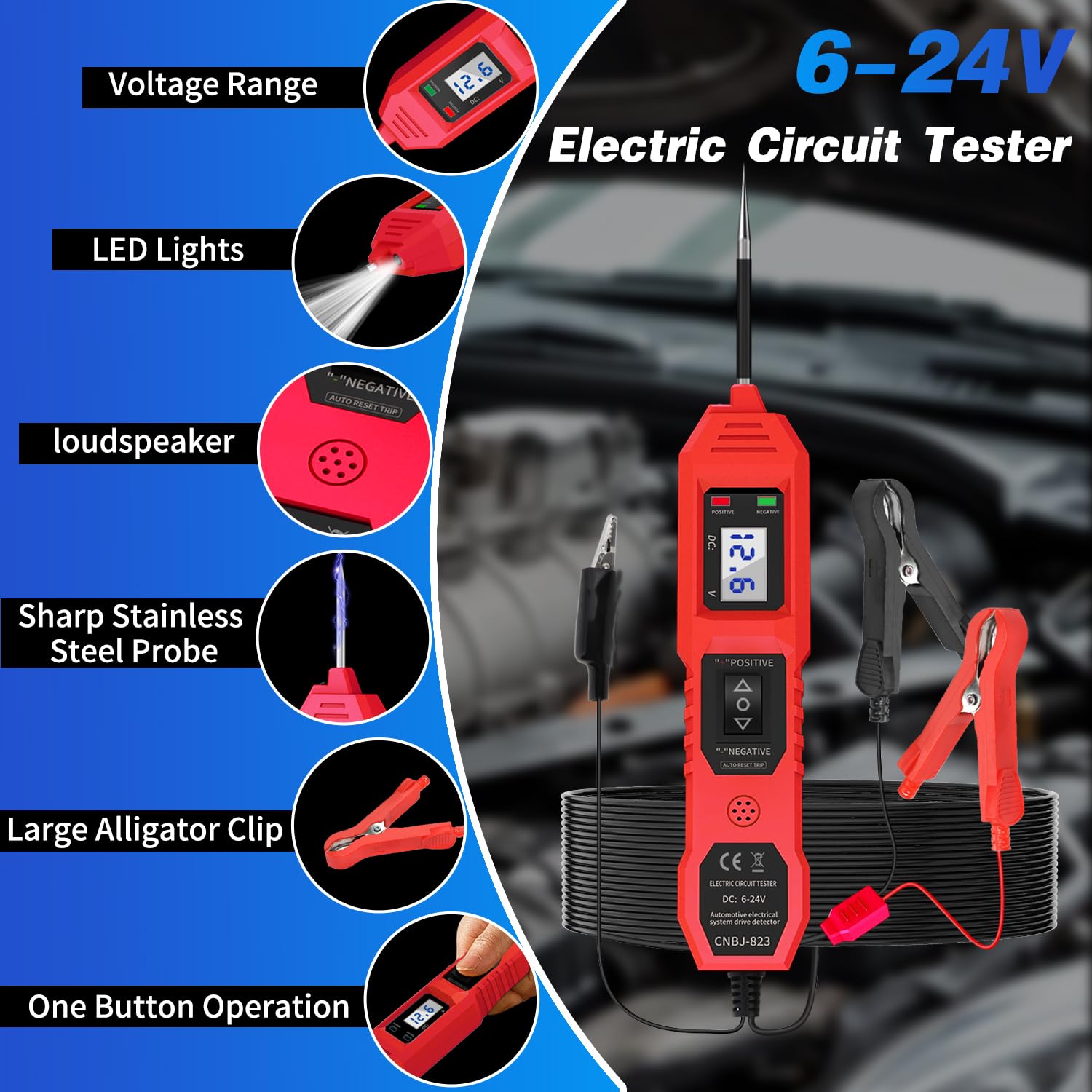 Detalle 2 de Power Circuit Probe Tester 6V/12V/24V DC Automotive Circuit Tester (Short Circuit Finder, Voltage & Continuity)