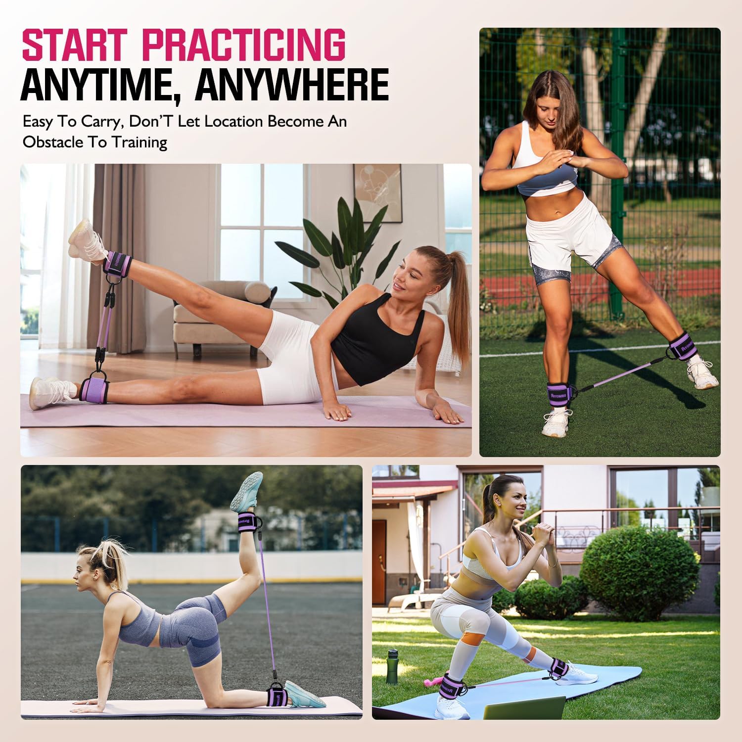 Detalle de Ayombo workout equipment home gym Ankle Resistance Bands with Cuffs, 3 Levels