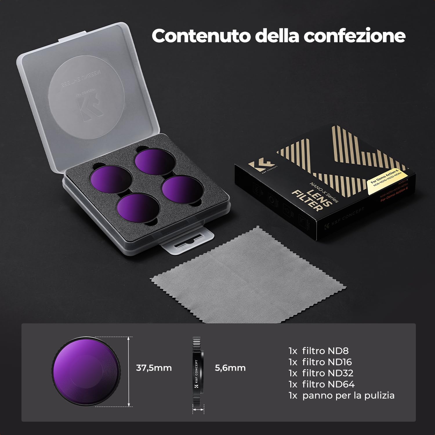 Thumbnail 5 de K&F CONCEPT Kit Filtri ND per DJI Osmo Action 6 – ND8/ND16/ND32/ND64 in vetro ottico