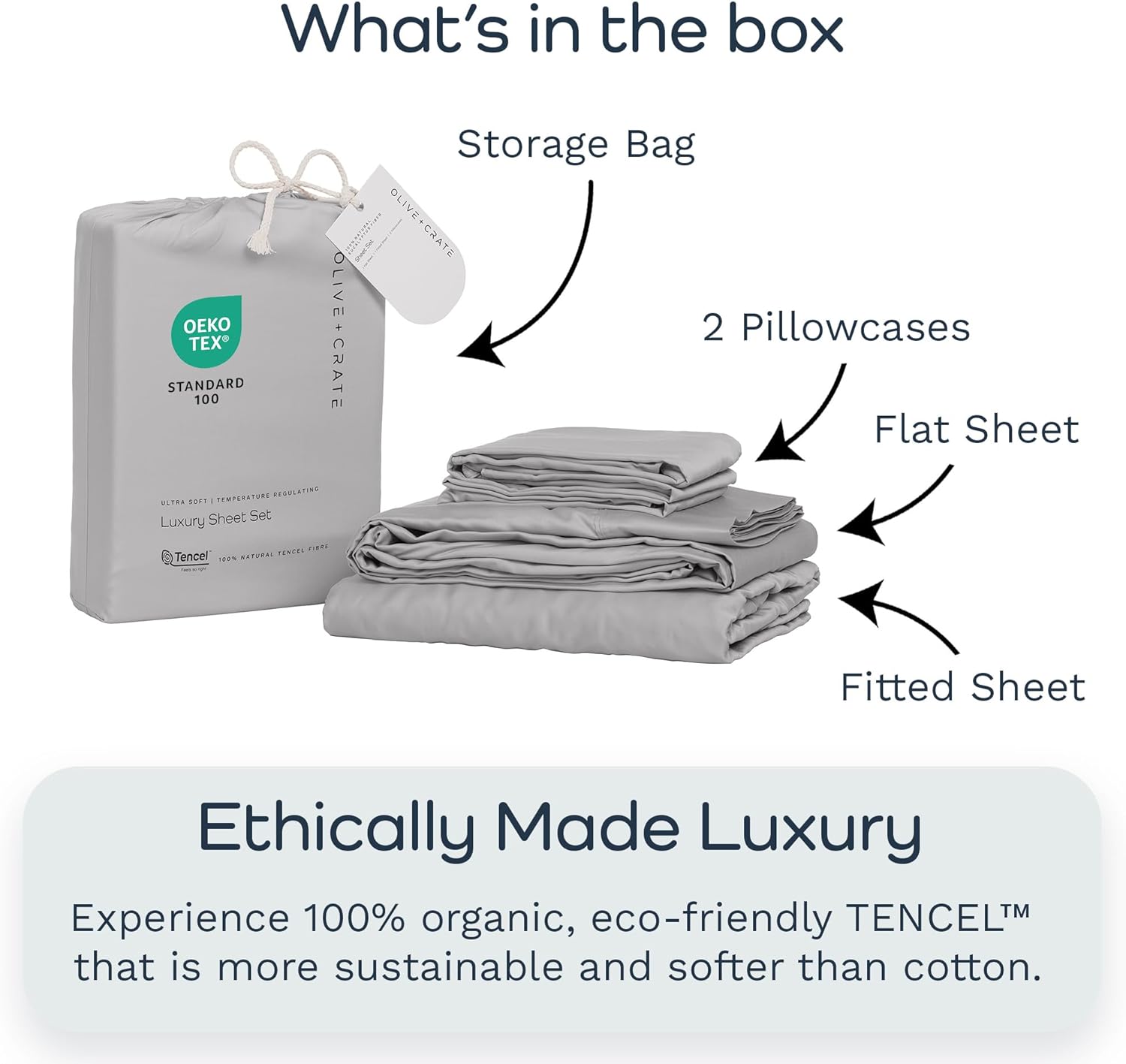 Thumbnail 6 de Olive + Crate Tencel Lyocell Eucalyptus Sheets, King 4-Piece Set in Gray Mist