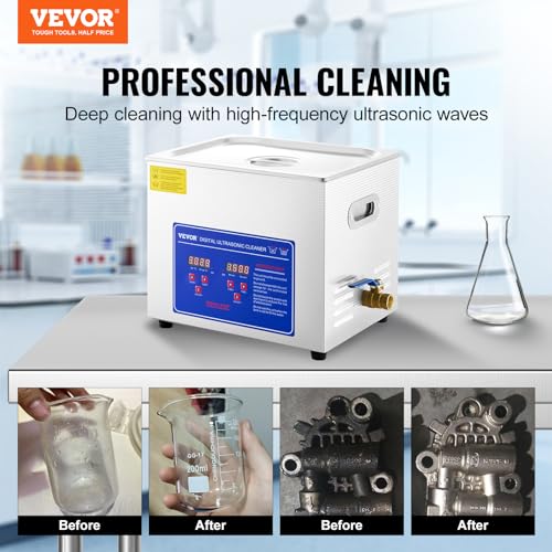 Detalle de VEVOR Limpiador ultrasónico 10L con temporizador y control de temperatura – 240 W, acero inoxidable 304