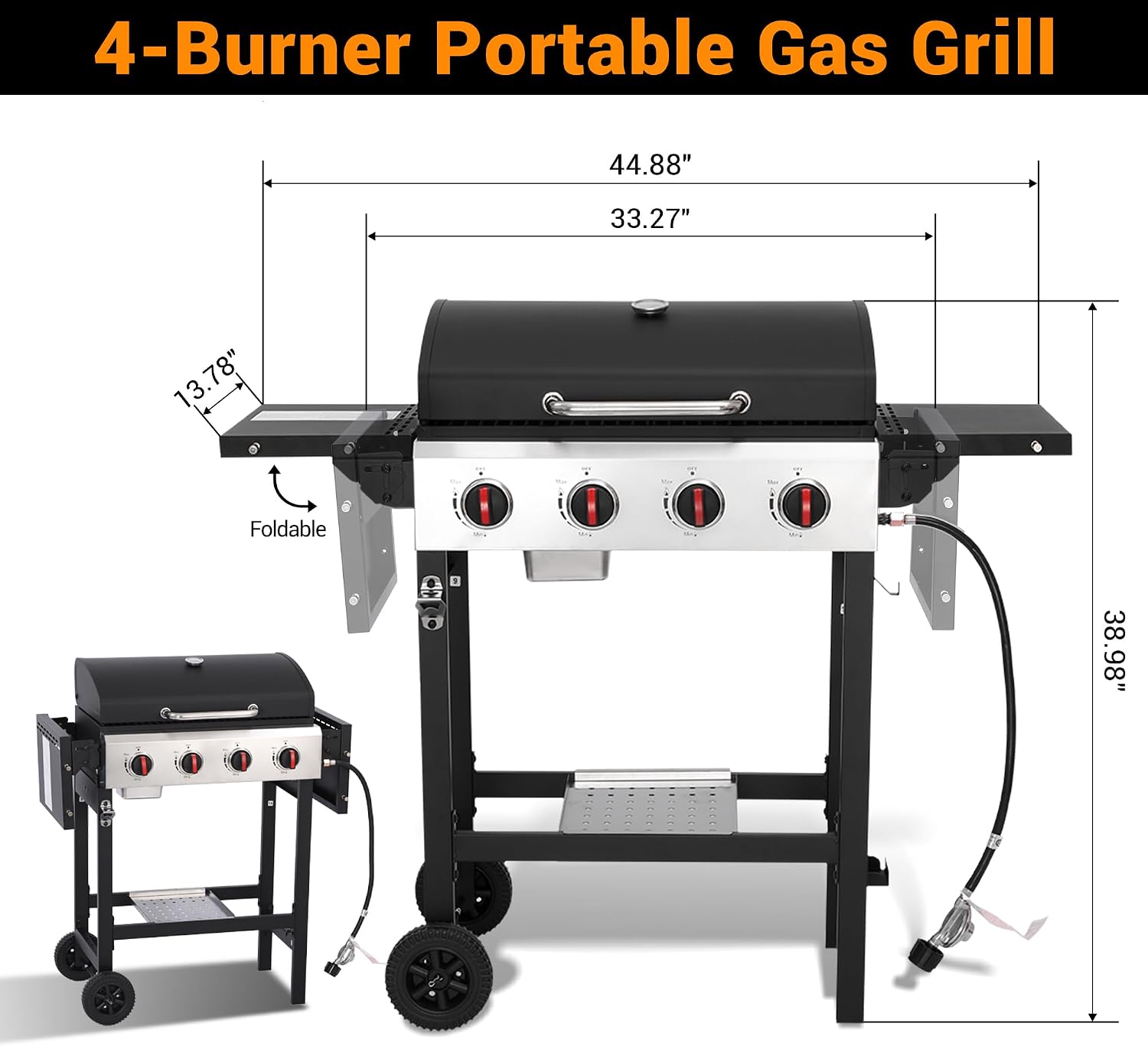 Detalle 2 de GRILL DEPOTS 4-Burner Propane Gas Grill, 40,000 BTU, Cast-Iron Grates