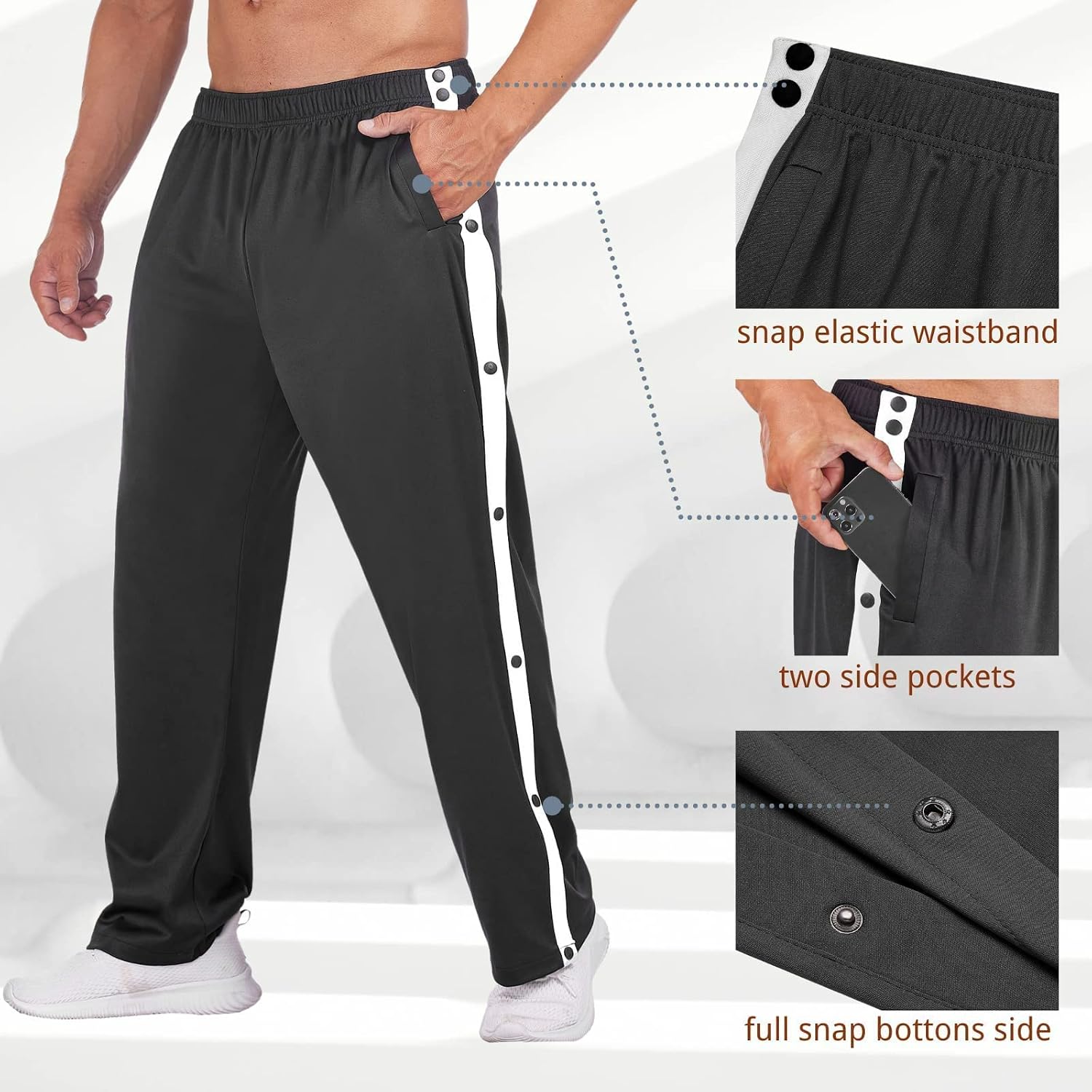 Detalle de Deyeek Men's Tear-Away Pants with Full-Side Snaps and Deep Pockets