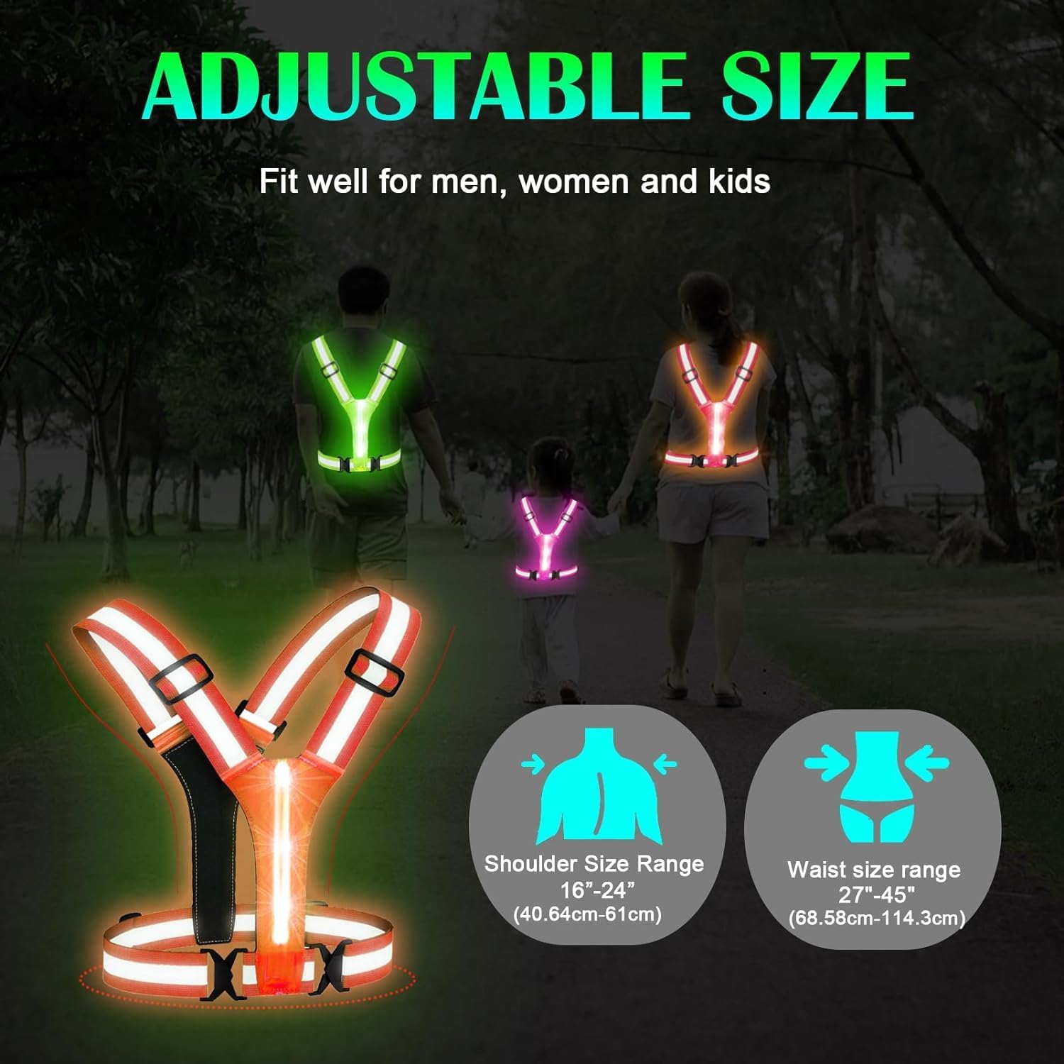 Detalle 1 de Simket LED Reflective Running Vest, USB-Rechargeable and Water-Resistant