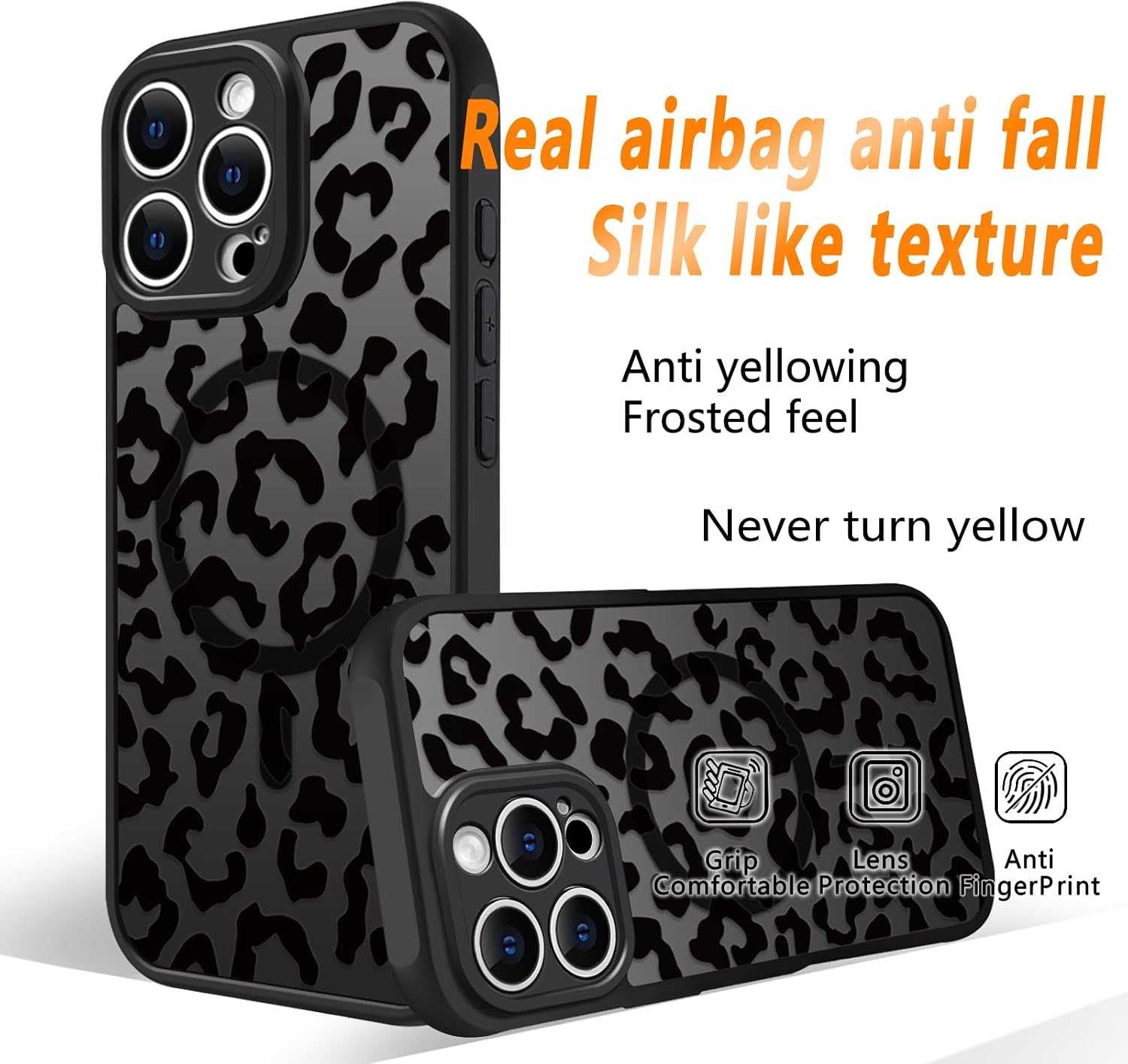 Detalle 2 de Oxytter Magnetic Case for iPhone 15 Pro Max, Black Leopard, MagSafe Compatible