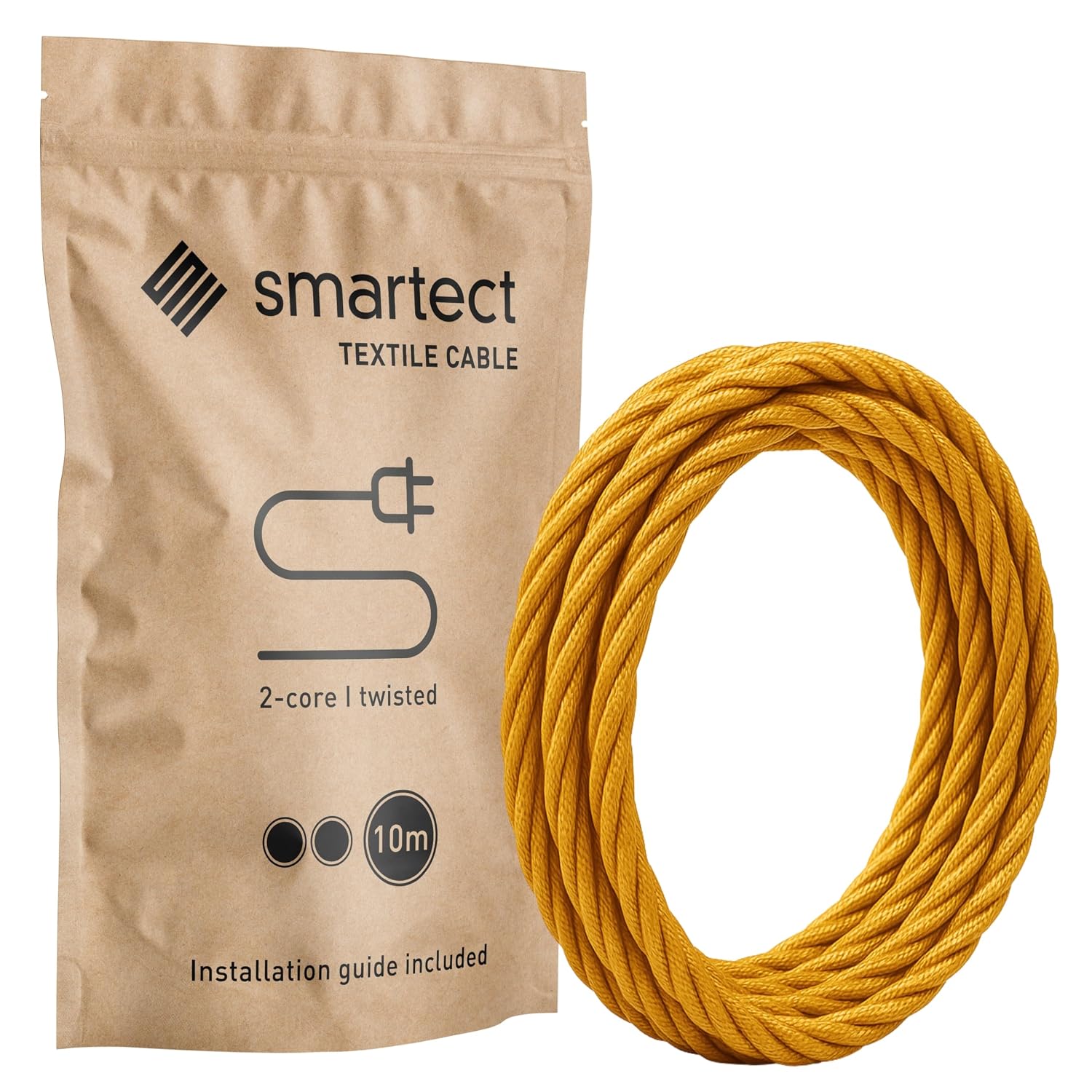Detalle de smartect gedraaide textielkabel 2 x 0,75 mm², goud, 10 m