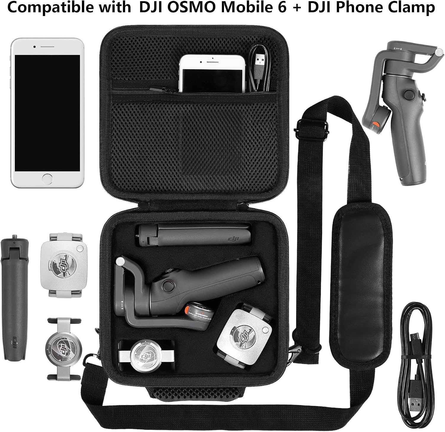 Thumbnail 2 de co2CREA Hard Travel Storage Case for DJI OSMO Mobile 6 and OM Fill Light Phone Clamp