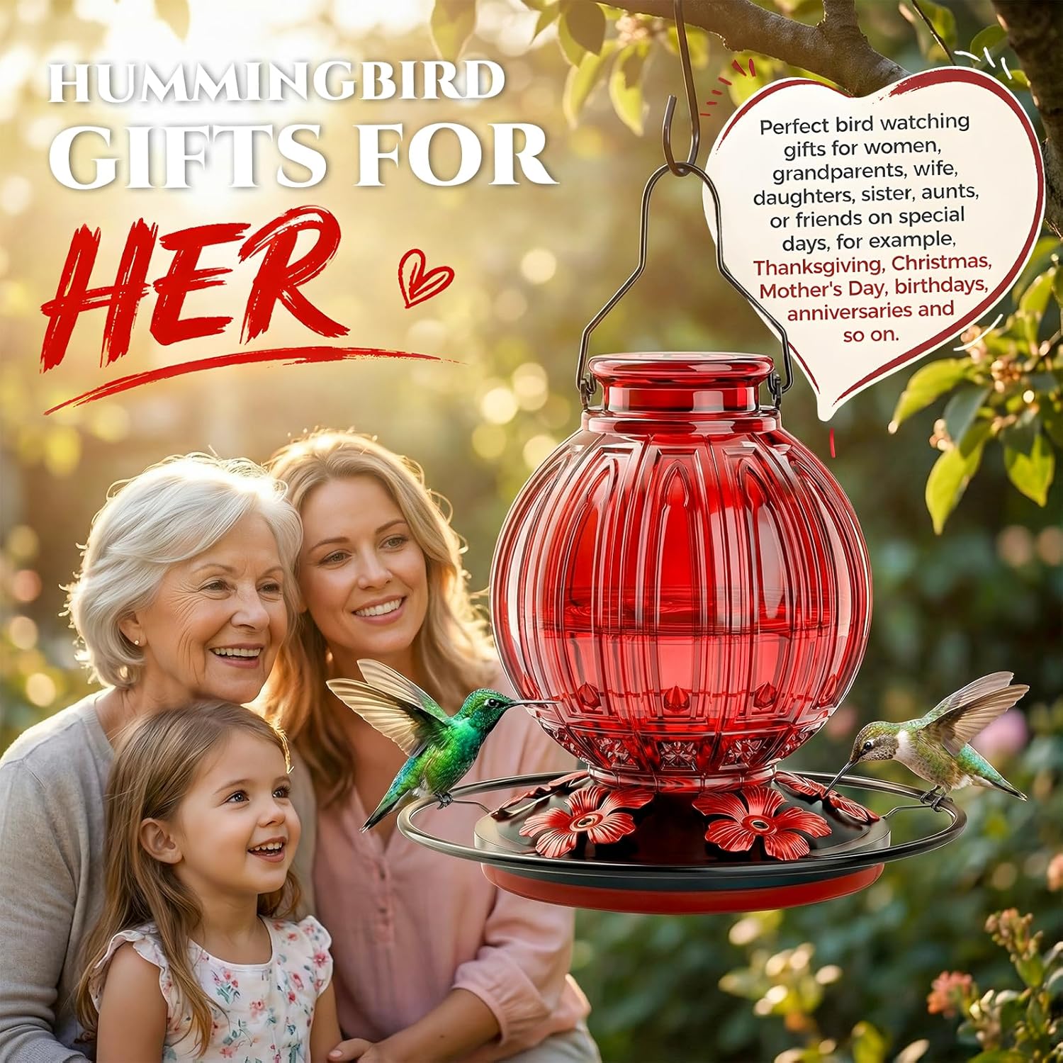Thumbnail 6 de Glass Hummingbird Feeder 26 oz Red Nectar