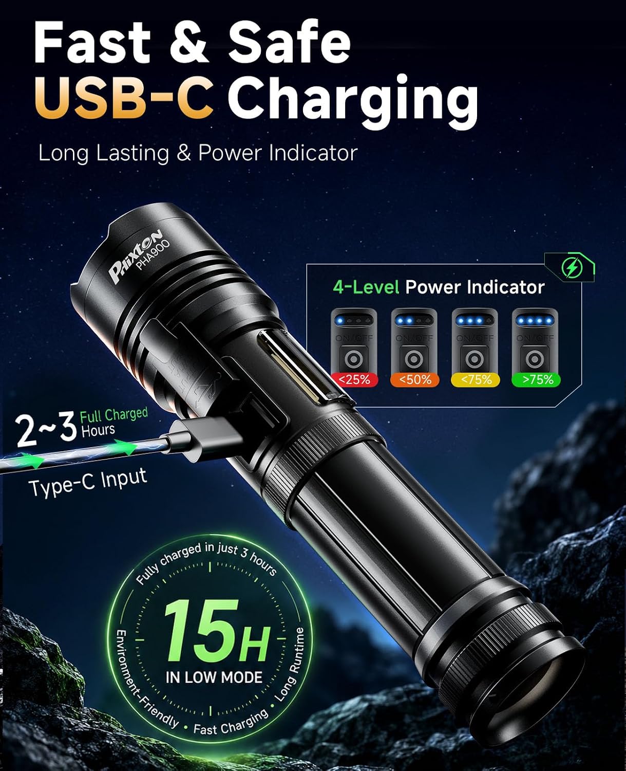 Detalle 1 de PHIXTON PHA900 Rechargeable Flashlight 2-Pack with USB-C and Red Light