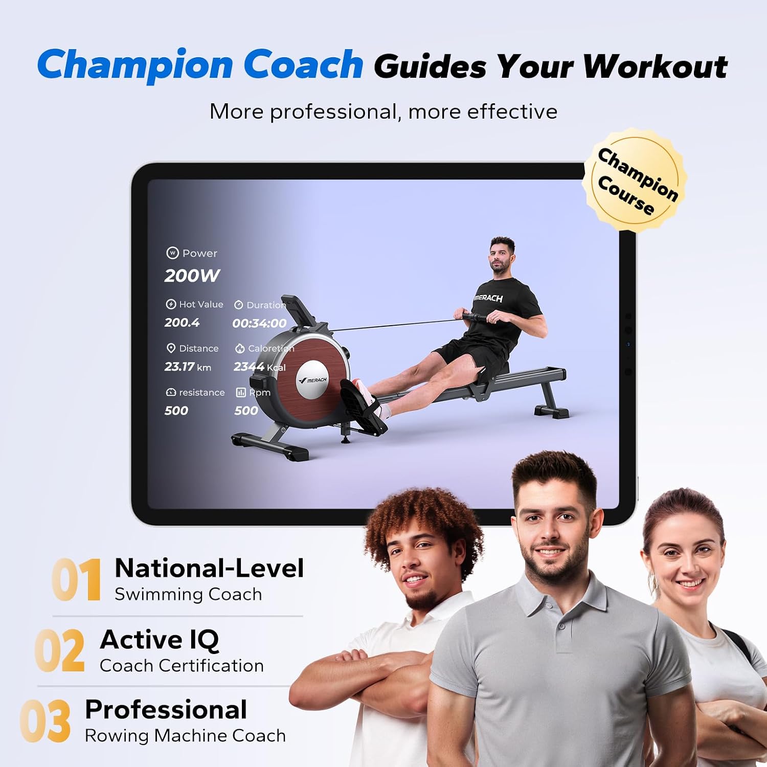 Detalle de MERACH Q1S Magnetic Rowing Machine: Quiet Home Rowing with Dual Rails and App Integration