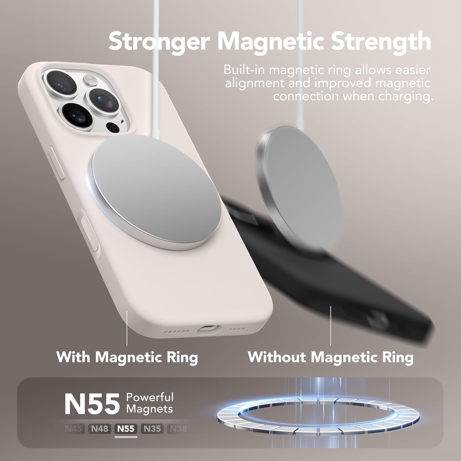 Detalle de GONEZ Magnetic Case for iPhone 16 Pro (Stone) with MagSafe Compatibility