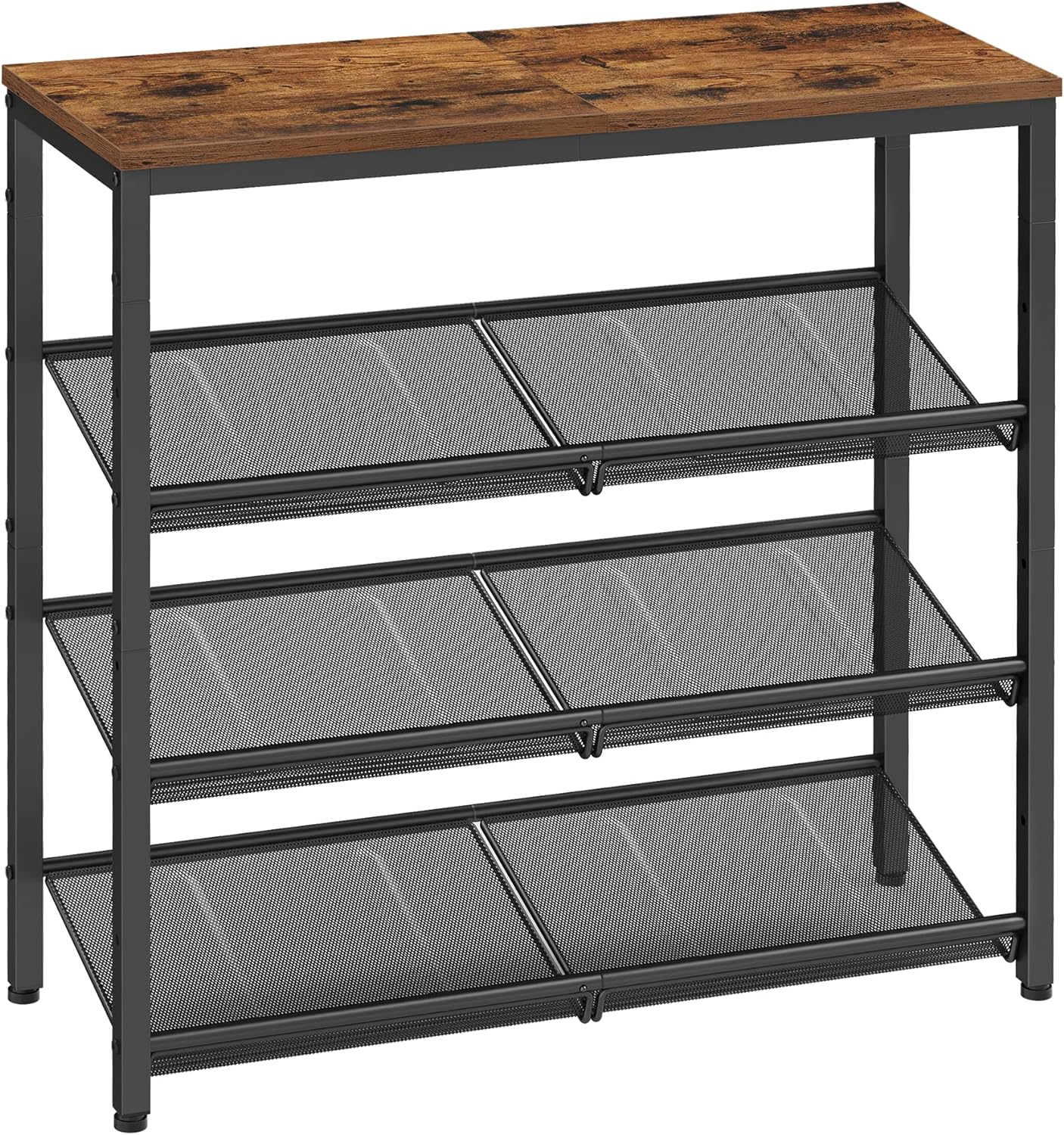 Detalle de VASAGLE Dacey LBS040B01 4-Tier Shoe Rack, Adjustable Mesh Shelves