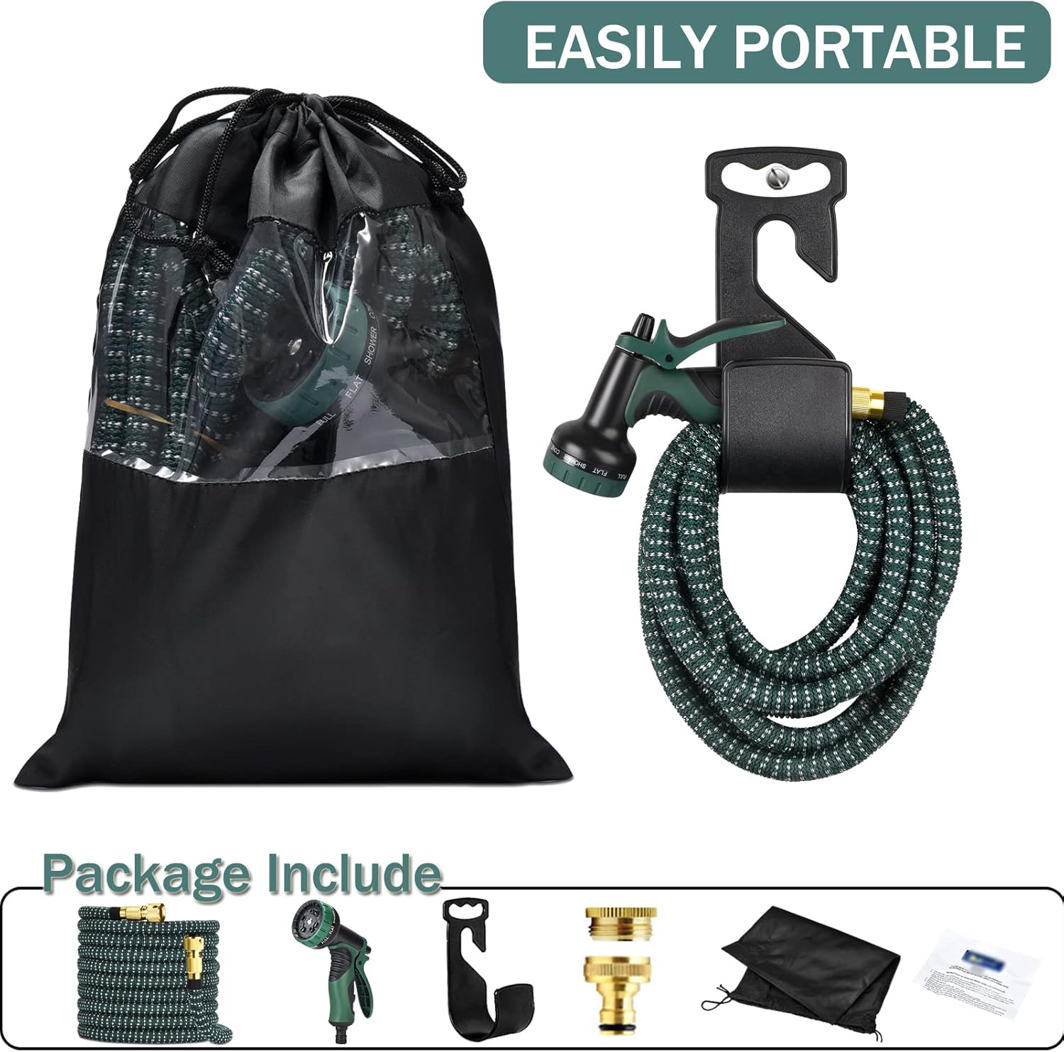 Thumbnail 4 de HmiL-U 100ft Flexible Expandable Garden Hose with 9-Function Spray Gun and Double Latex Core