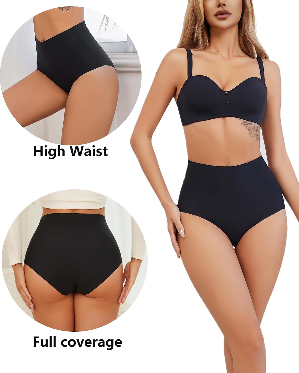Detalle de ALL OF SHE 5er Pack High-Waisted nahtlose Unterhosen Damen (Slip, Hipster) – bequem für jeden Tag