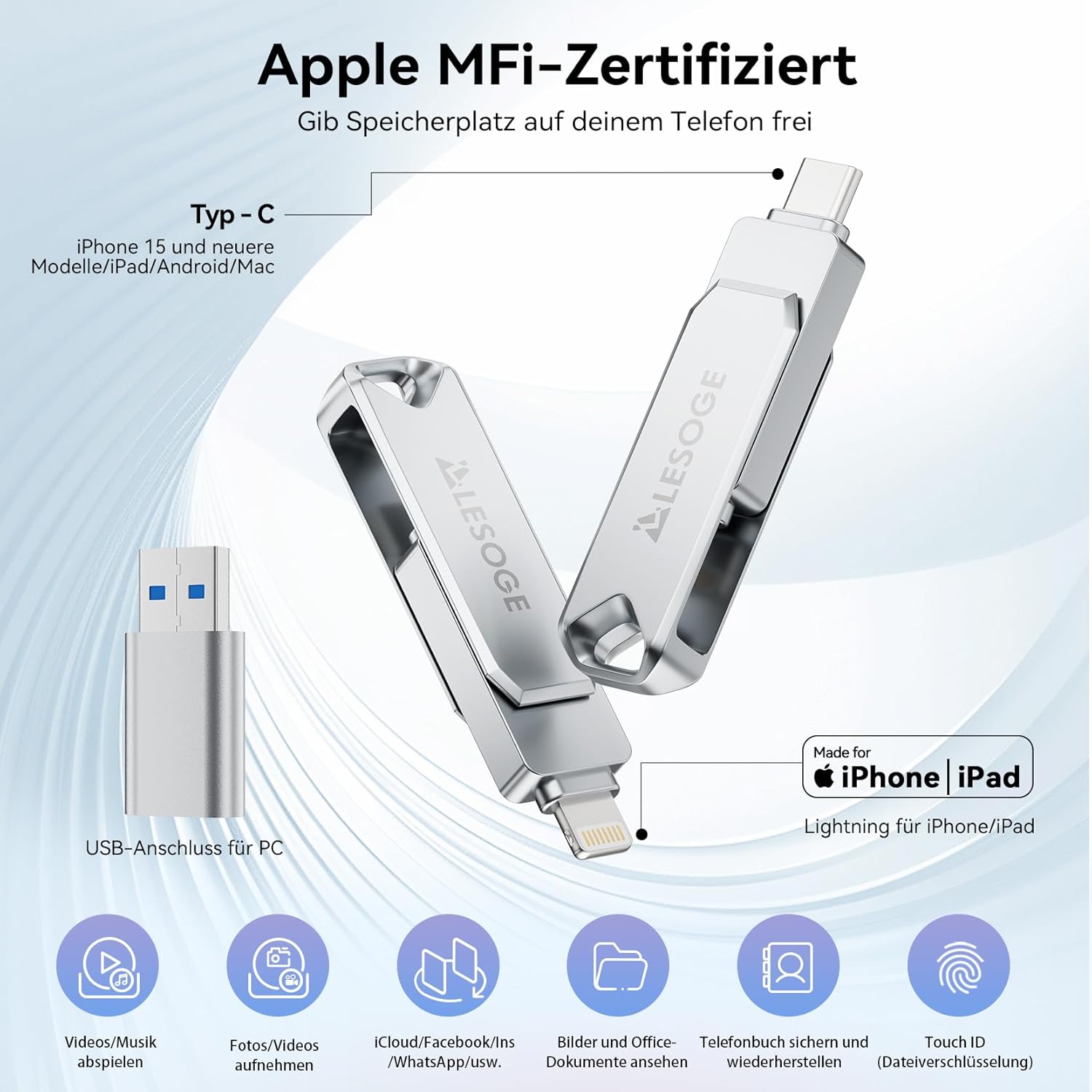 Detalle 2 de LESOGE MFi USB C Stick 128 GB