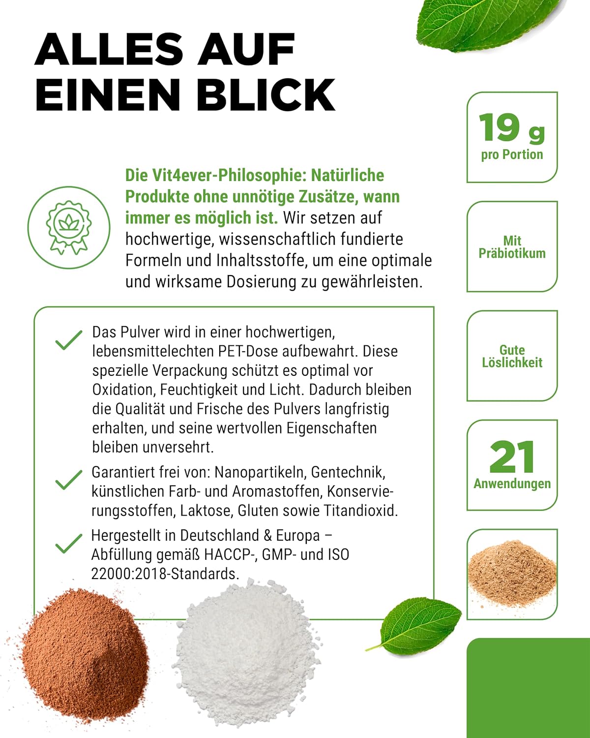 Thumbnail 3 de vit4ever Ballaststoffe Kombi (400 g) – Ballaststoffpulver mit Flohsamenschalen, Inulin & natürlichem Ananasaroma