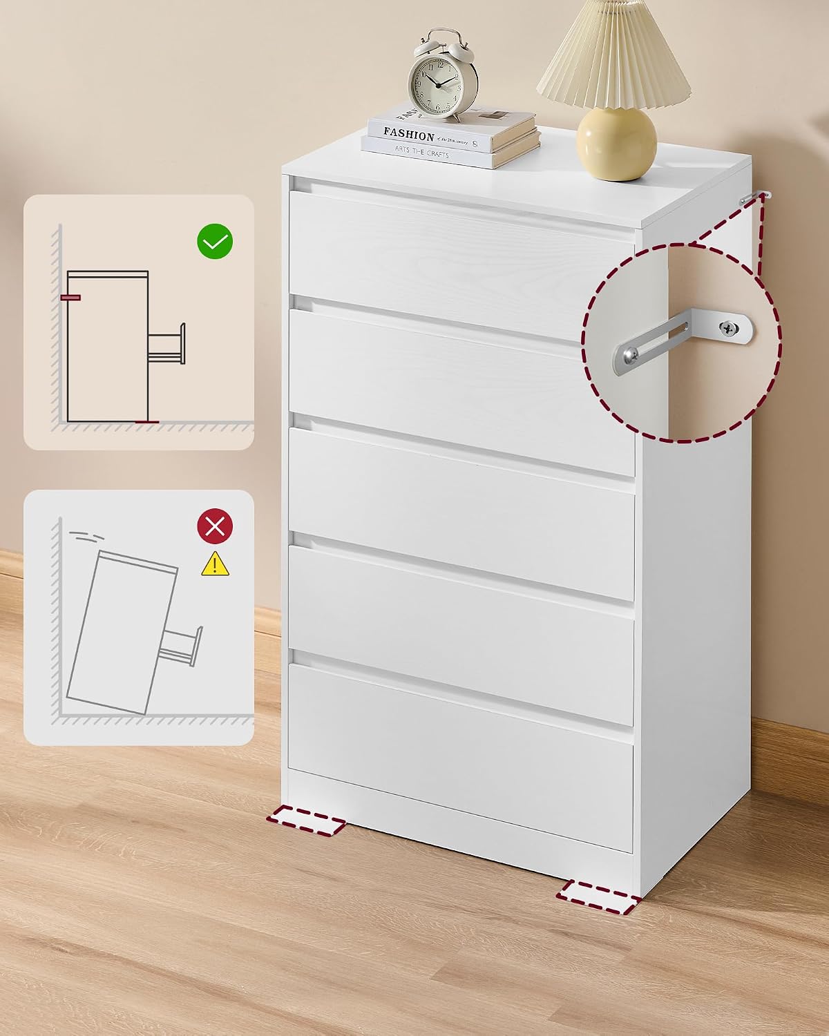 Thumbnail 5 de VASAGLE KAILYN 5-Drawer Chest of Drawers in Snow White (LTS605WE01) – Slim, Modern Storage