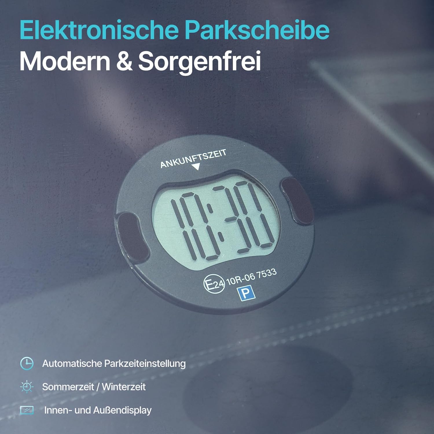 Thumbnail 1 de Parkturon Elektronische Parkscheibe PT01 mit Zulassung – automatische Parkuhr mit 2 Displays und Nachtparkmodus (Schwarz)