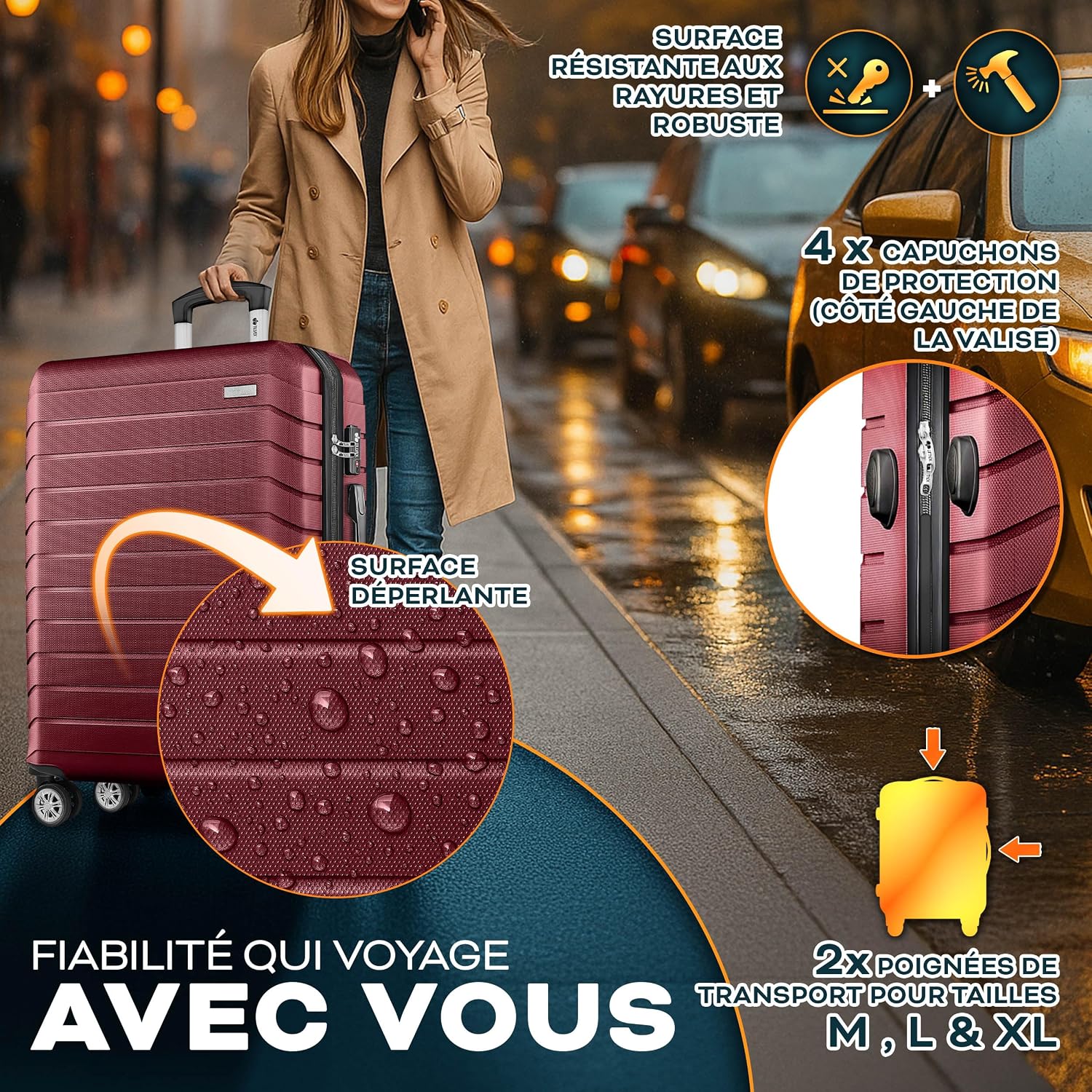 Thumbnail 6 de Tillvex Set de 4 Valises de Voyage + Balance, 8 Sangles et 4 étiquettes – Coques rigides ABS, TSA, rouge