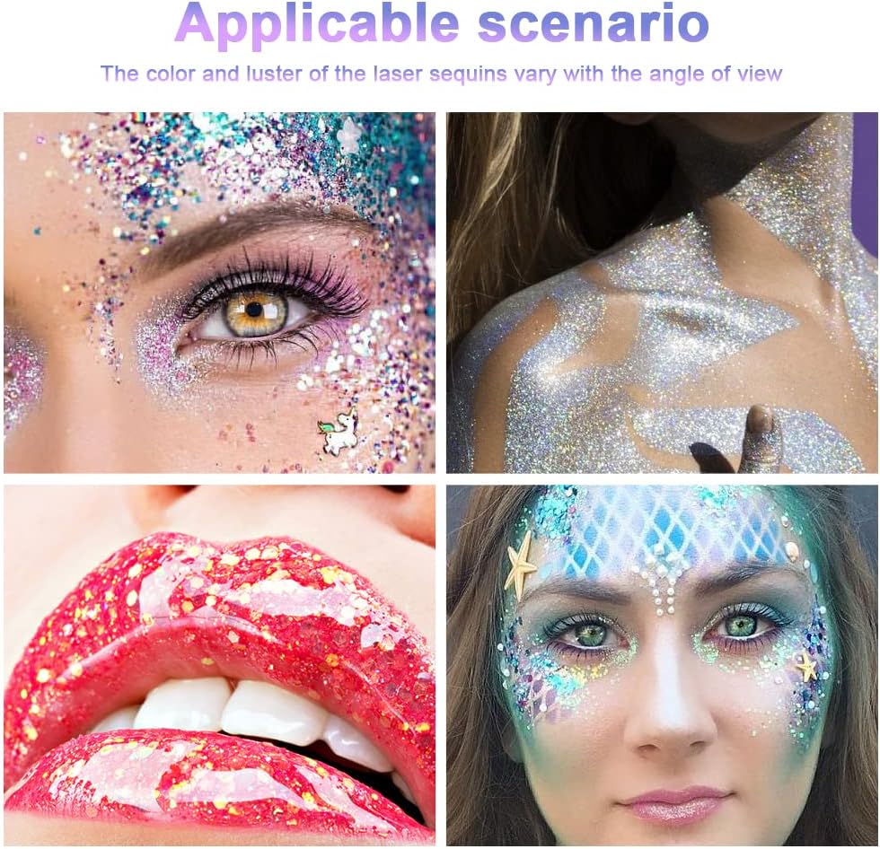Detalle de URAQT Glitter Corpo Bianco in Gel 50 ml: glitter sicuro e durevole per viso, capelli e corpo