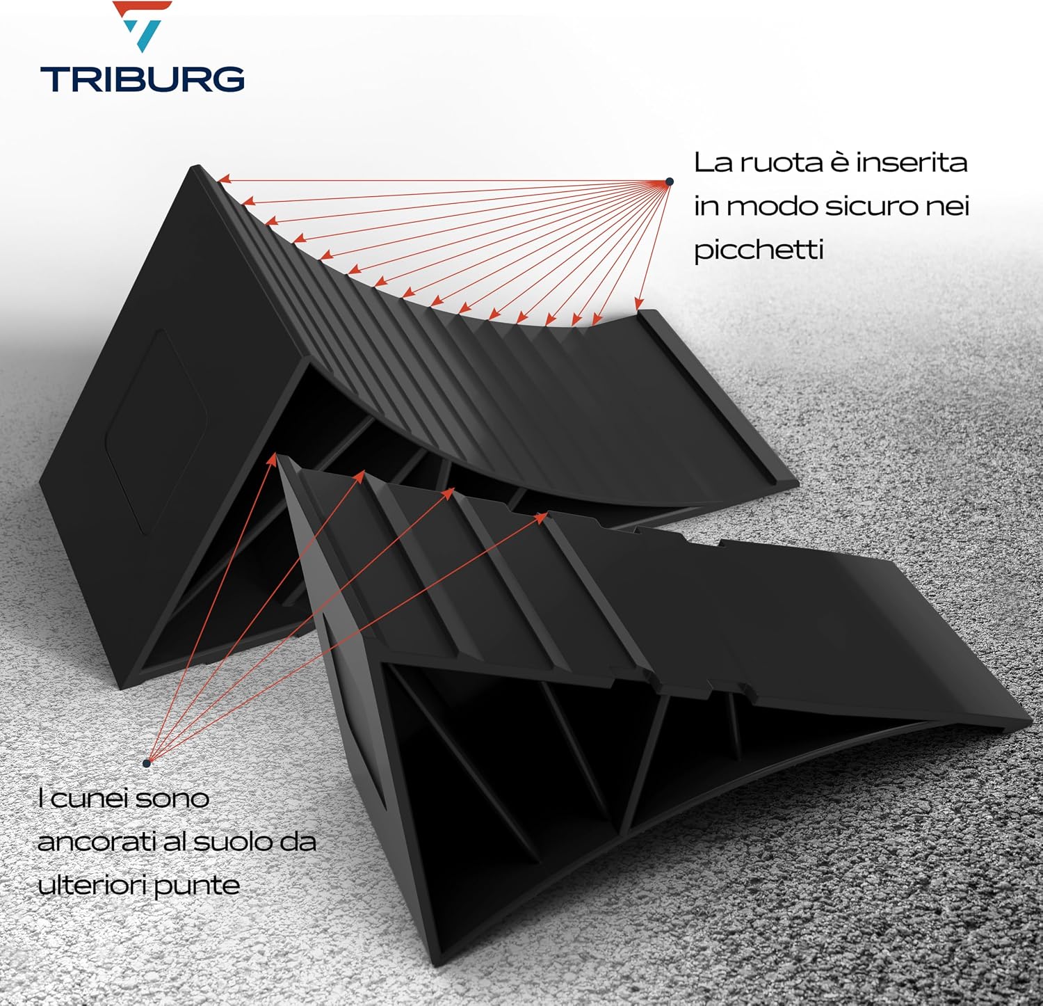 Detalle de Cunei per ruote TRIBURG con supporto (set da 2) per rimorchi, caravan e camper fino a 1600 kg