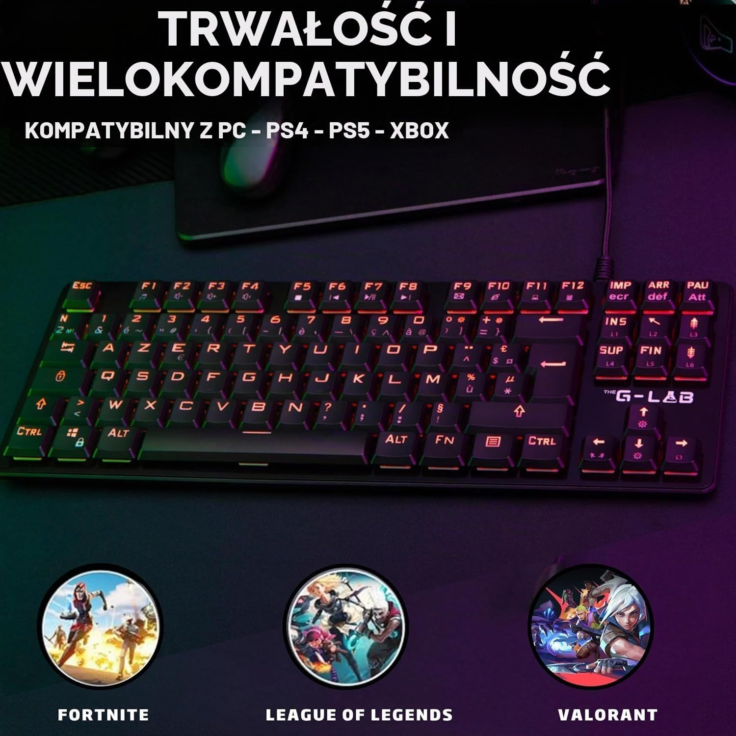 Detalle 2 de THE G-LAB KEYZ-PLATI-TKL – klawiatura mechaniczna AZERTY TKL, Red Outemu, RGB