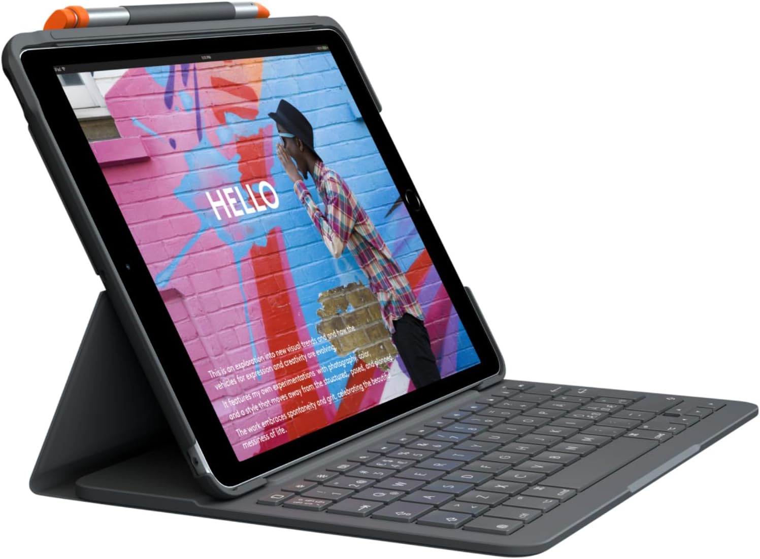 Detalle de Logitech Slim Folio für iPad (7., 8. und 9. Generation) – Grafit, skandinavisches QWERTY-Layout