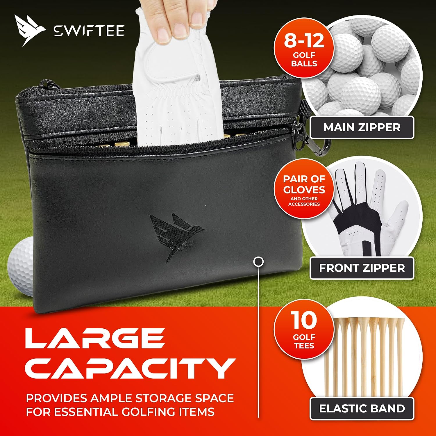 Thumbnail 3 de Swiftee Golf Valuables Pouch with Zip, Fleece Lining & Carabiner Clip