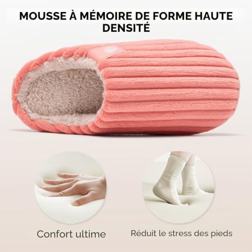 Detalle de Guyarns Chaussons d'hiver pour femmes et hommes - Confort enveloppant en mousse à mémoire de forme (Orange, EU 44/45)