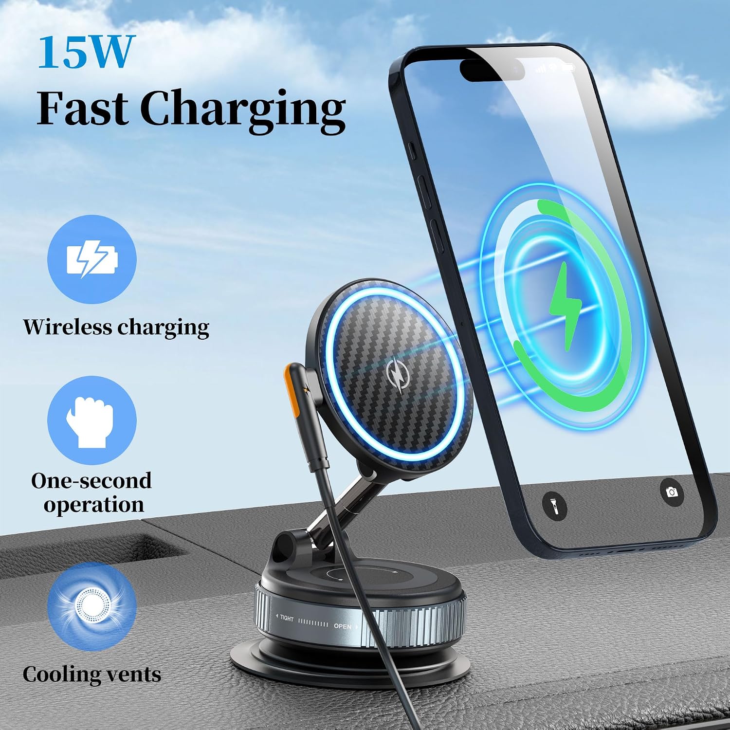 Thumbnail 2 de PlusAcc Vacuum Magnetic Car Phone Holder 15W