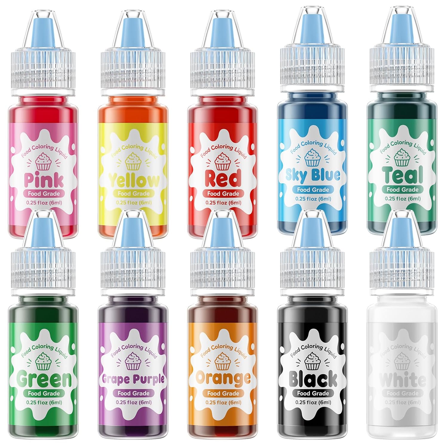 Detalle de Food Coloring Set, 10 Water-Based Colors with Dropper Tips