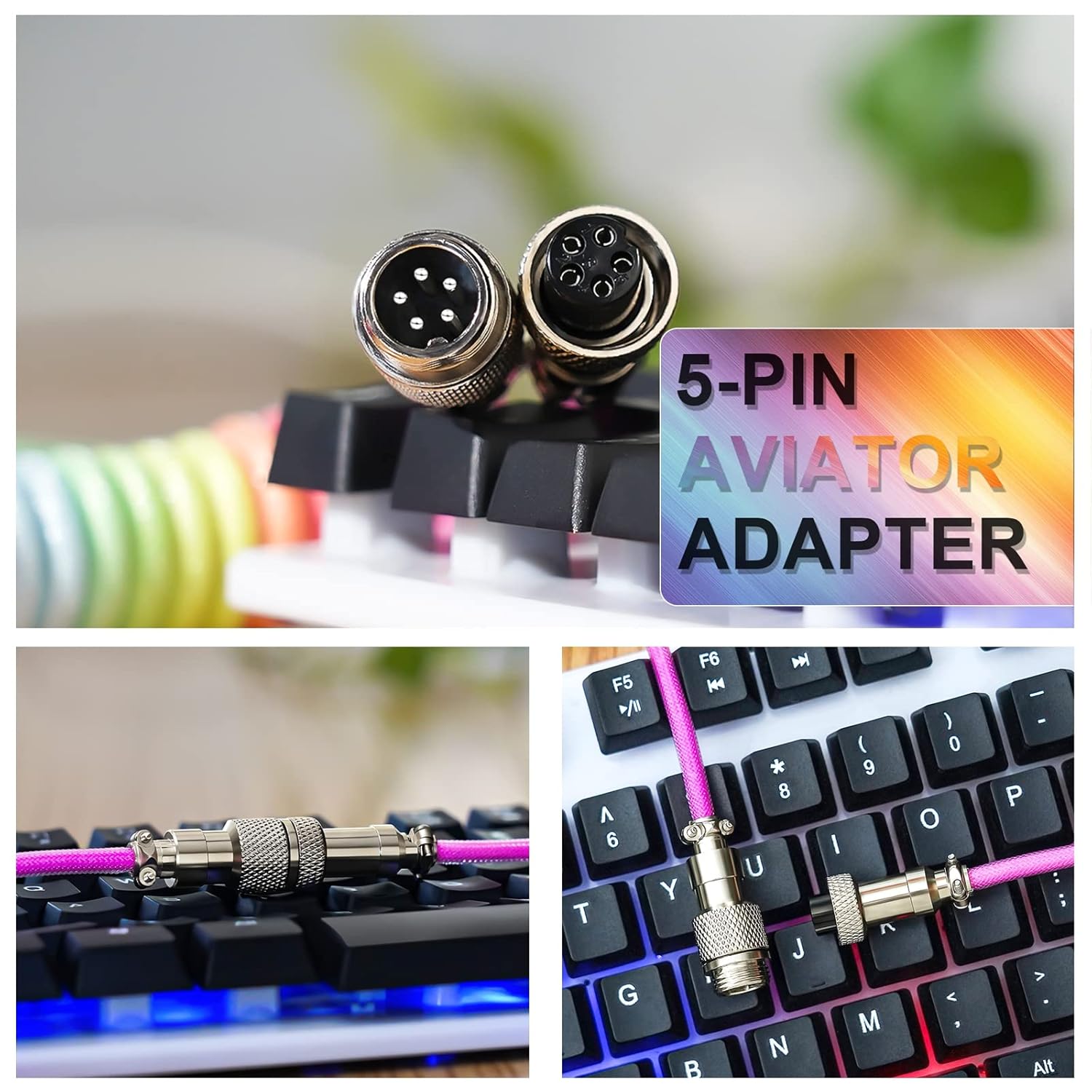 Detalle de Twozoh Type C Mechanical Keyboard Coiled Cable with Detachable Aviator Connector
