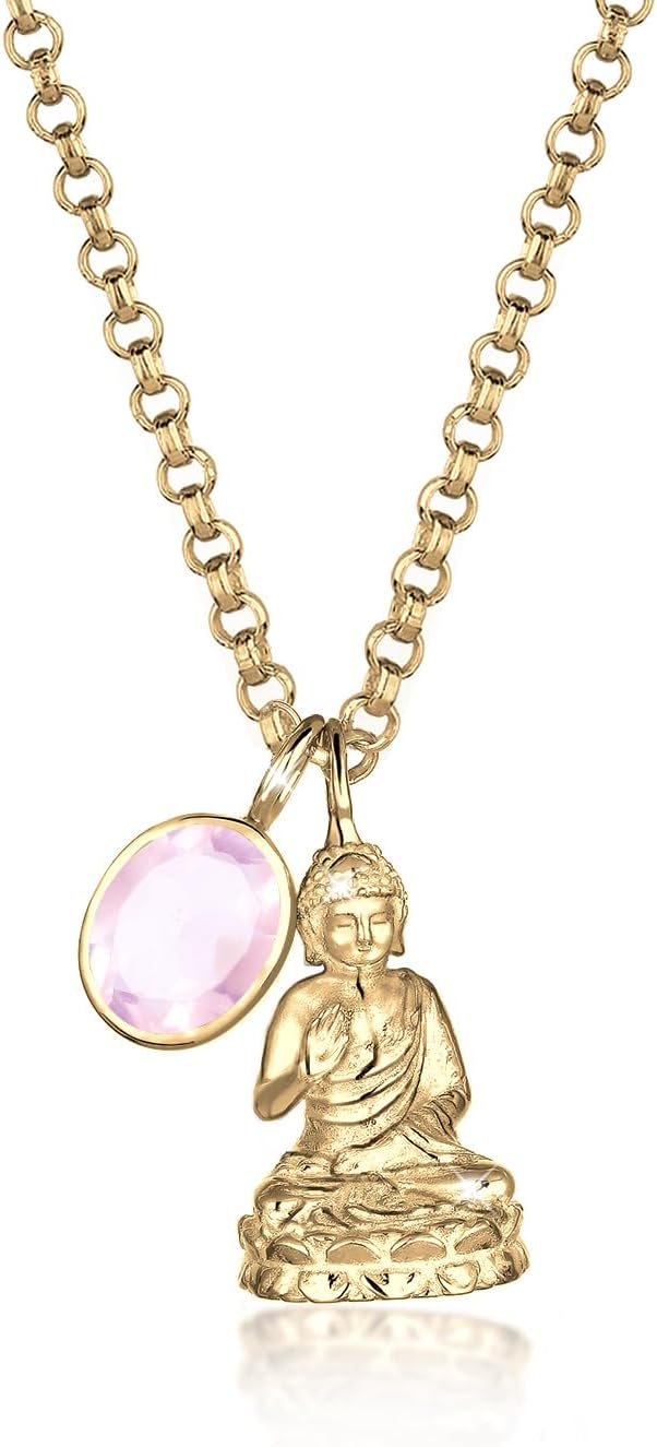 Detalle de Elli PREMIUM Rosenquarz Halskette Buddha
