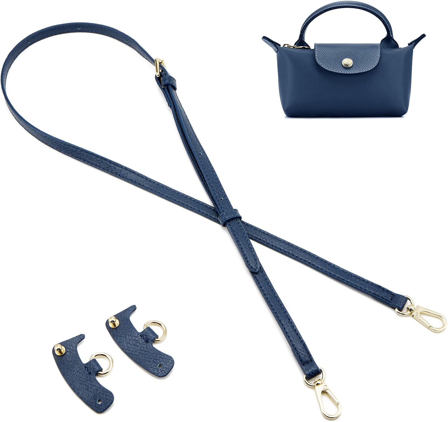 QIUTIMY Leather Handbag Strap – Adjustable Blue Crossbody Replacement Strap for Longchamp and Similar Bags
