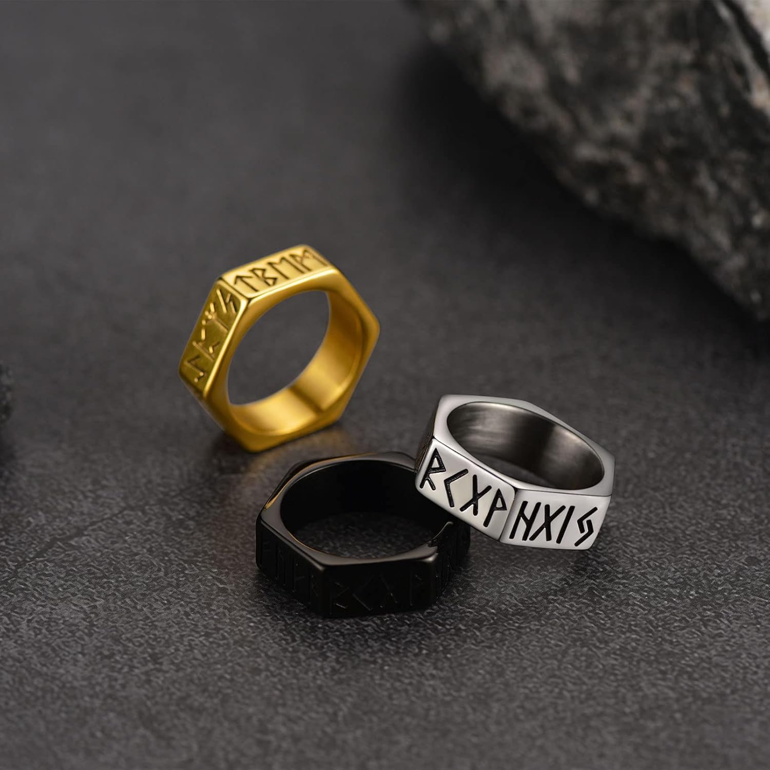 Detalle 2 de FaithHeart Bague Homme Viking Runique Acier Inoxydable