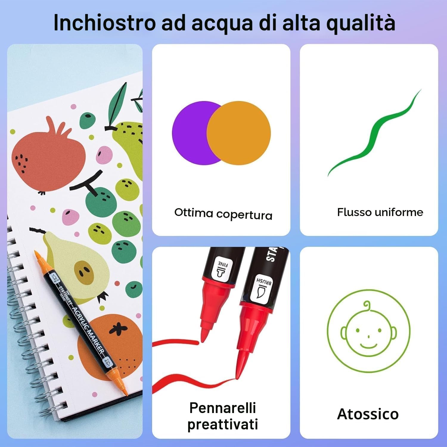 Detalle 2 de STATIONERY ISLAND Pennarelli Acrilici Doppia Punta 36 Colori: versatilità e colori vivaci per progetti su molte superfici