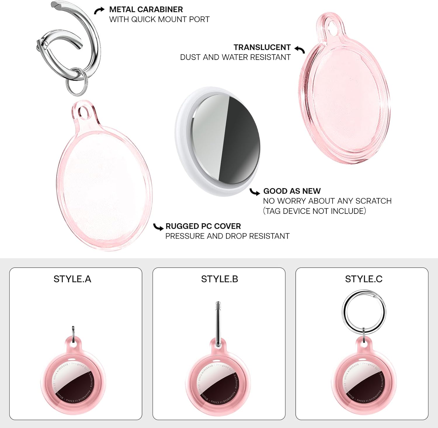 Detalle de Pautas 4-Pack Case for Apple AirTag Holder with Keychain (TPU Waterproof & Anti-Scratch Cover) for AirTag 1st/2nd Gen