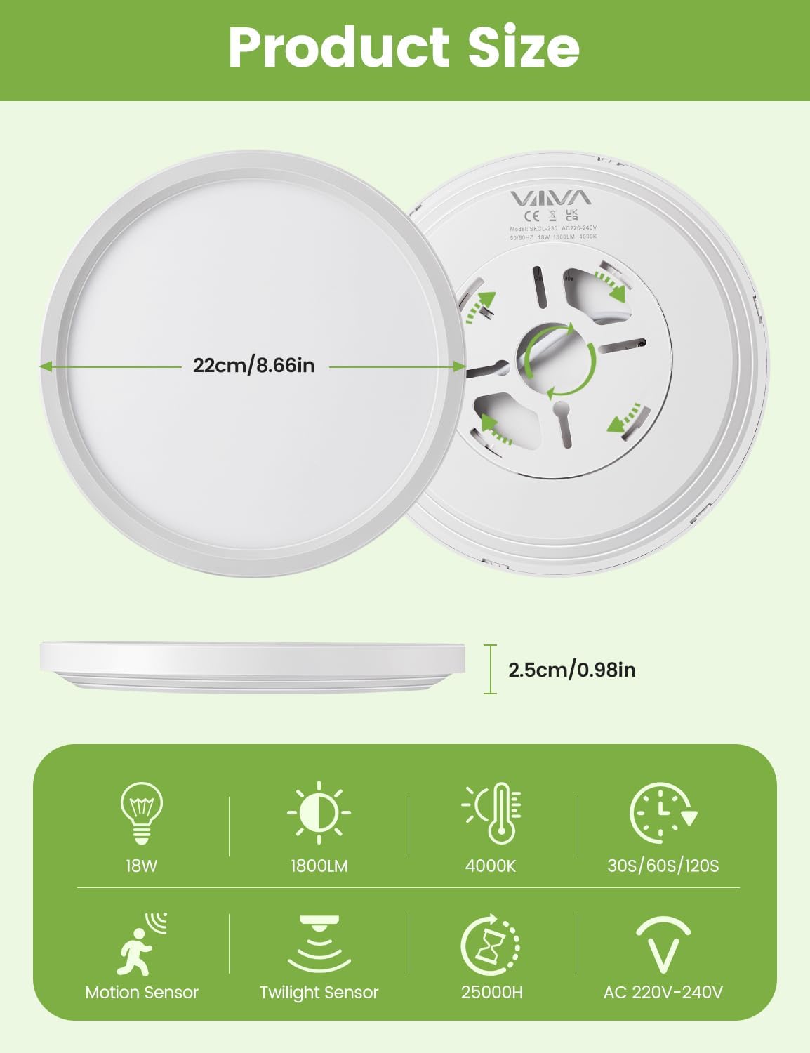 Thumbnail 2 de VIIIVA LED-Deckleuchte mit Bewegungsmelder für innen, 18 W (1800 lm) Radar-Sensor – warmweiß, neutralweiß oder kaltweiß