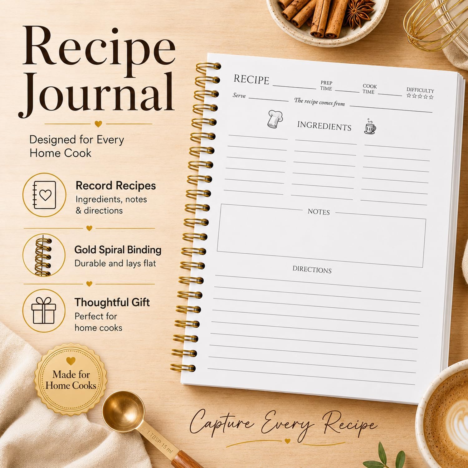 Detalle 2 de NaZaUK Recipe Notebook, 8.3 x 5.5-Inch