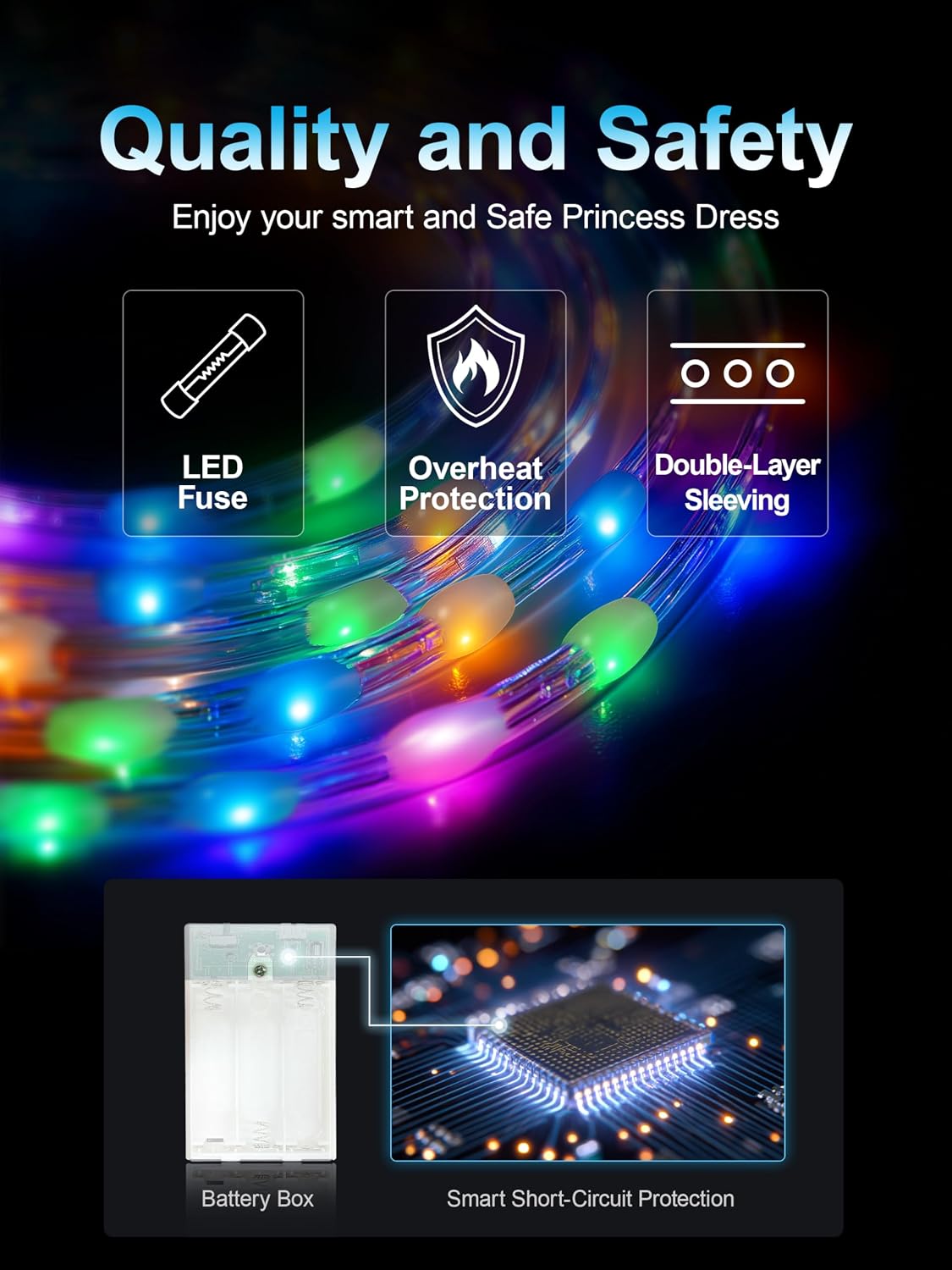 Detalle de BLINGCOS Princess Costume with RGB LED Lights for Girls (Ages 3–9) – Music-Sync Interactive Dress