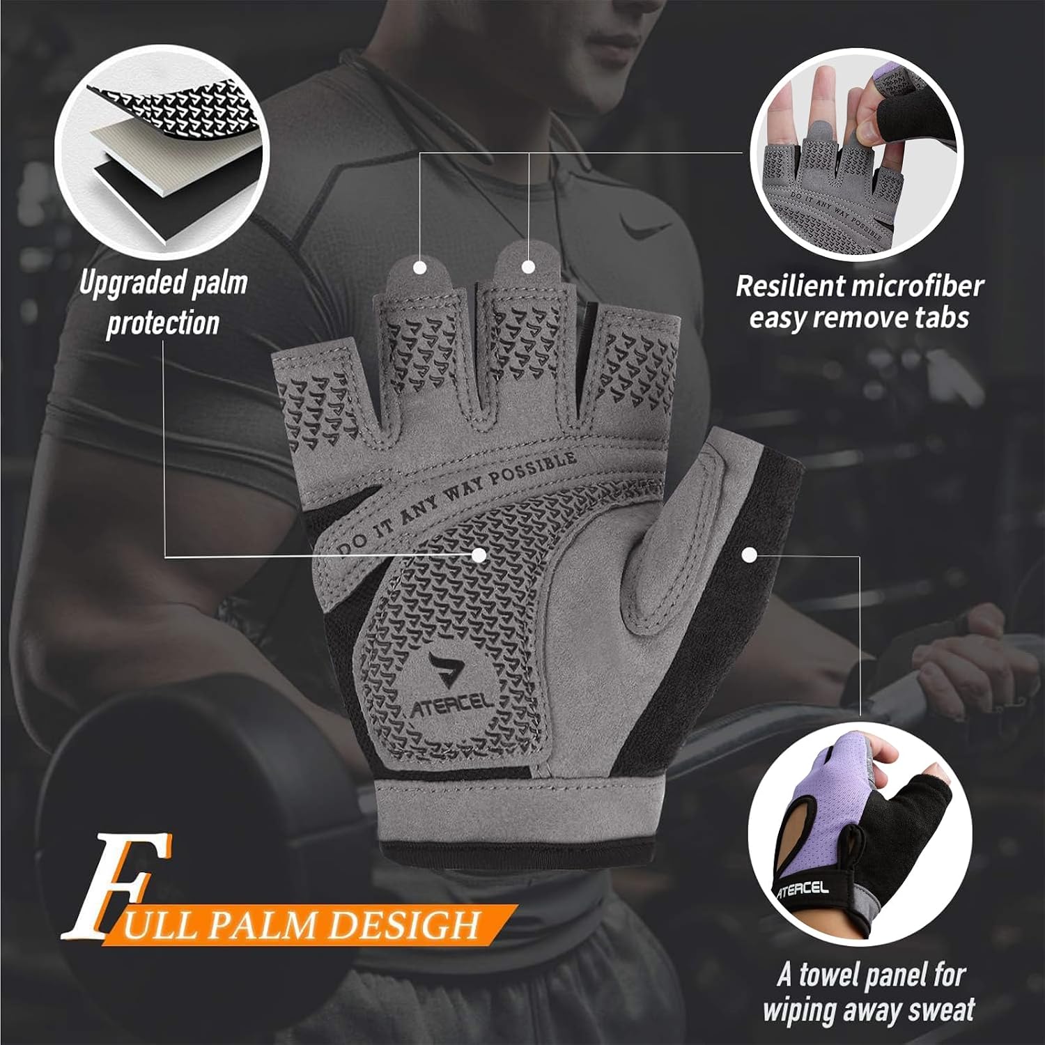 Detalle 2 de ATERCEL Weight Lifting Gloves Full Palm Protection