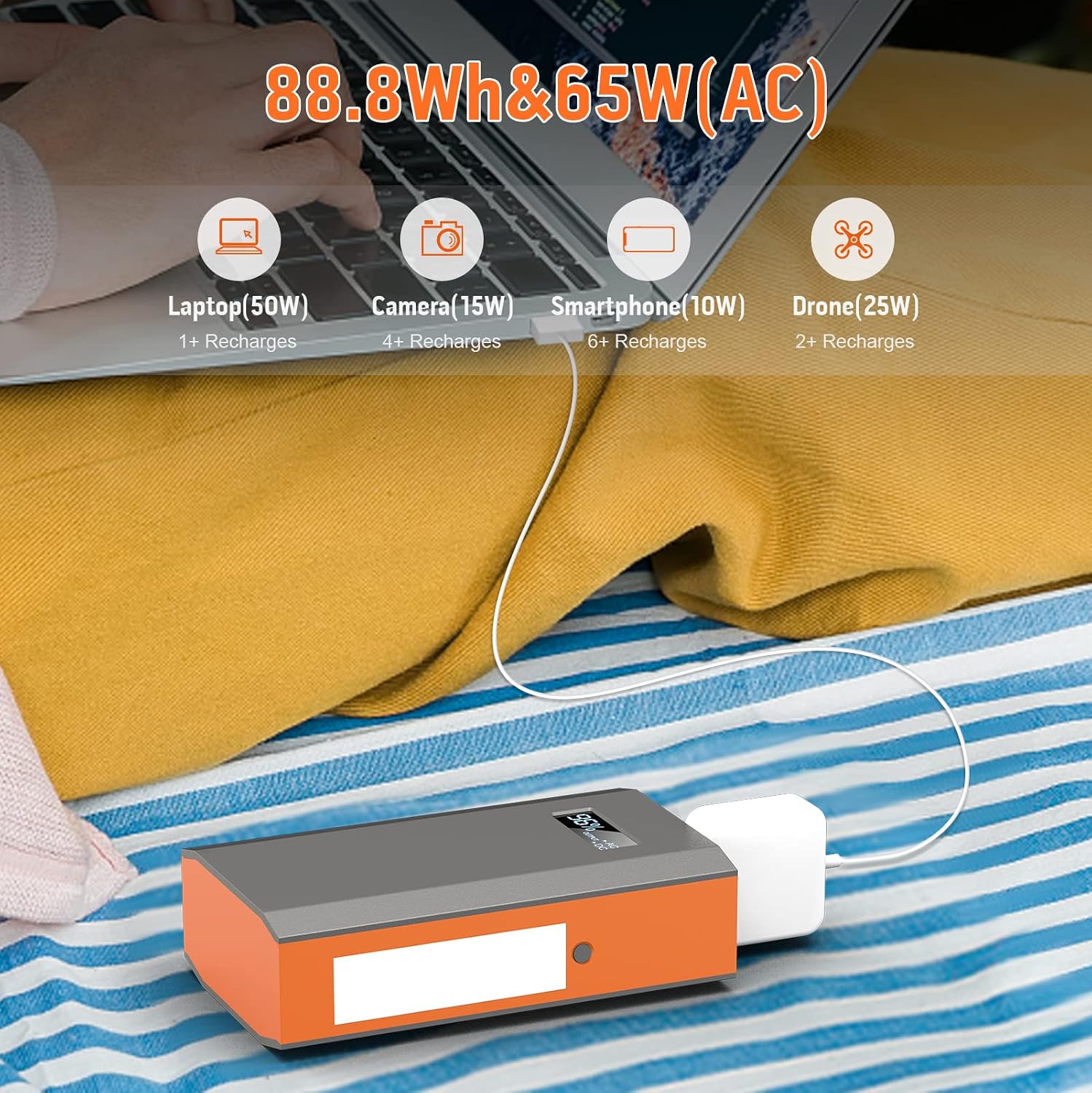 Detalle de ZeroKor R65 Portable Power Bank with 65W 110V AC Outlet, 24,000mAh