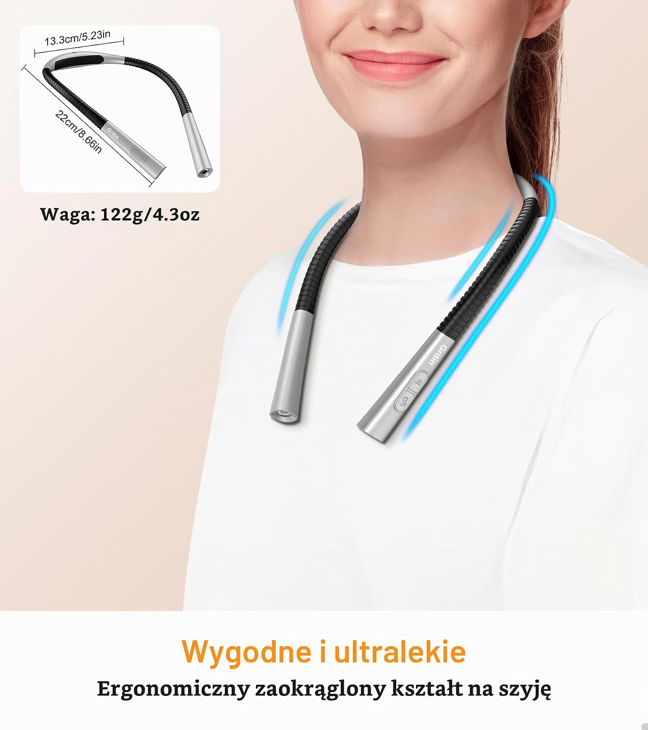 Detalle 1 de Gritin G1328- lampka do czytania na szyję, 4 barwy i 5 poziomów jasności