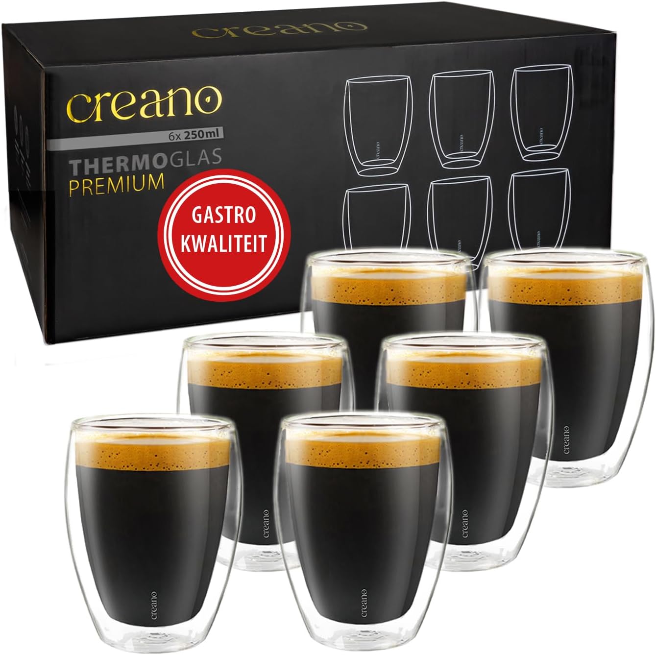 Detalle de Creano PREMIUM dubbelwandige drinkglazen 250 ml, set van 6