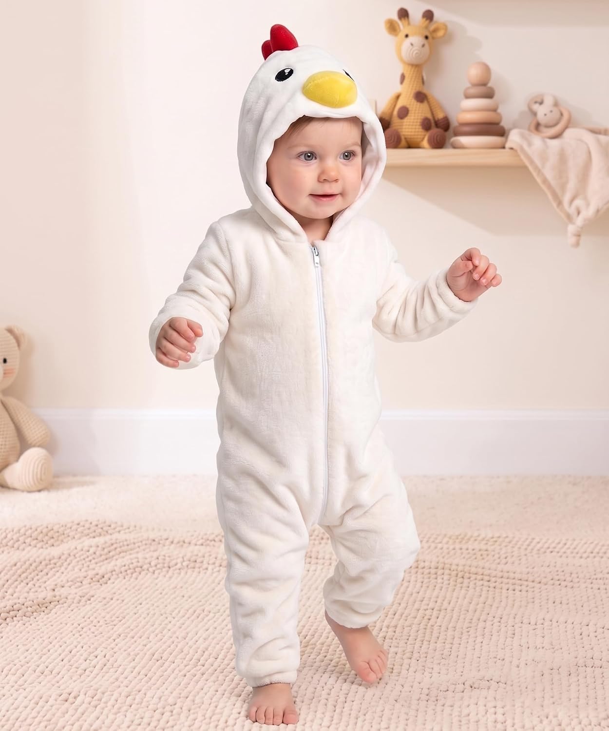 Detalle 2 de LONULAIN Baby Animal Costume Pajamas, Flannel Hooded Romper with Zipper