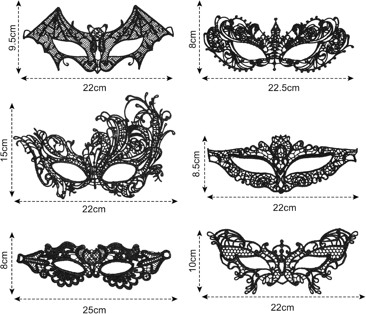 Detalle de AOMIG C2-QX-6P230304-FBA kanten maskerset met 6 zwarte oogmaskers