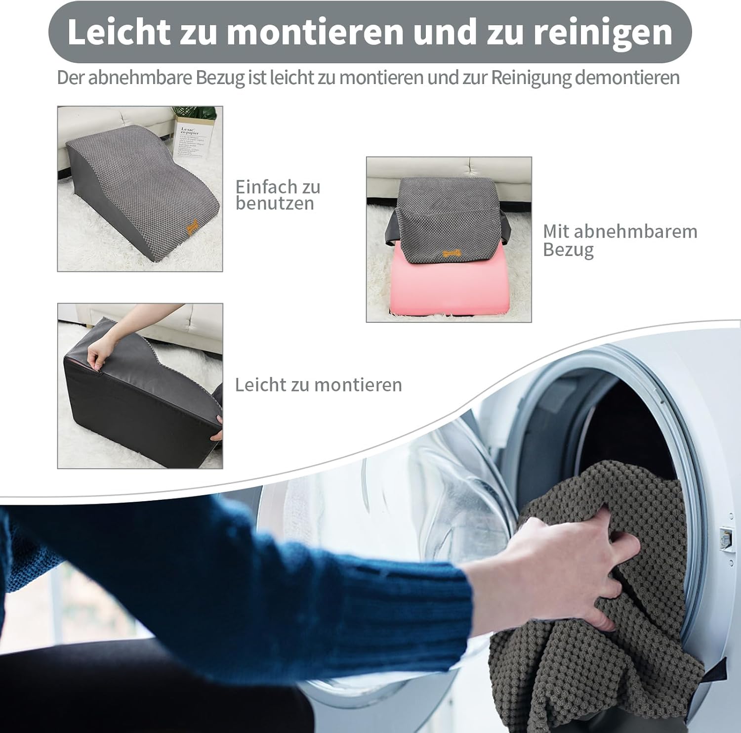 Detalle 1 de Nepfaivy Hundetreppe 2 Stufen 55x40x30 cm