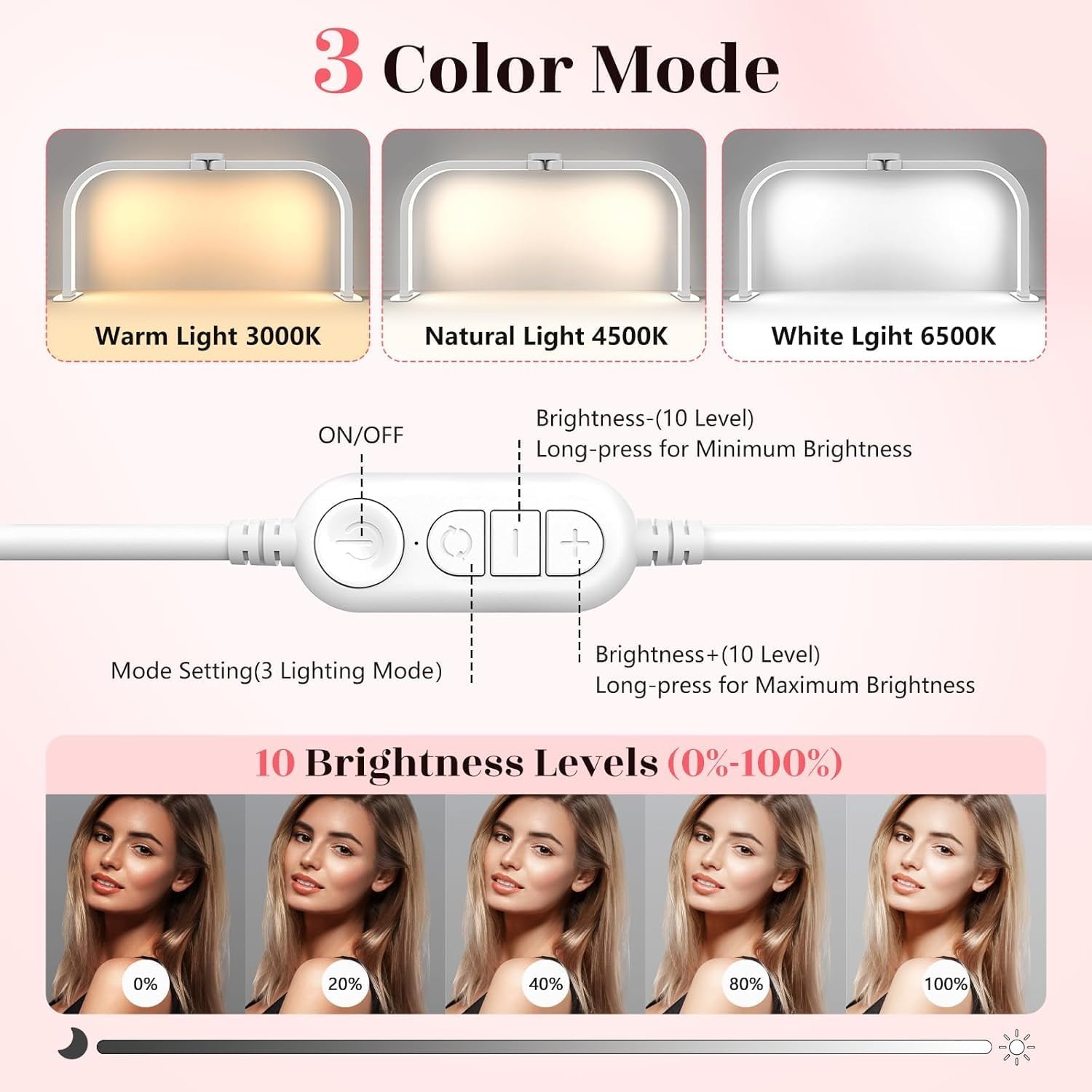 Detalle 1 de Yokilly F-700C 29-Inch Half Moon Nail Desk Lamp with 3 Color Modes