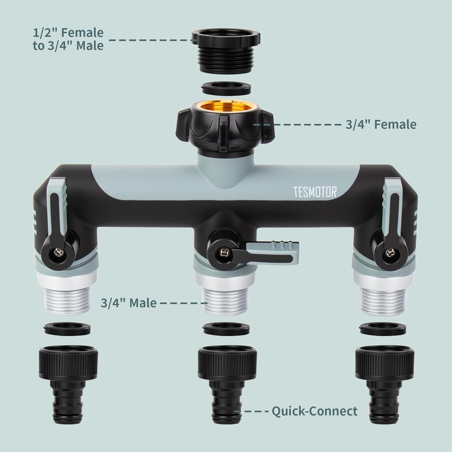 Thumbnail 3 de Tesmotor 3 Way Tap Splitter – 3/4 Inch Multi-Functional Hose Connector with Individual Valves for Garden & Kitchen Faucet